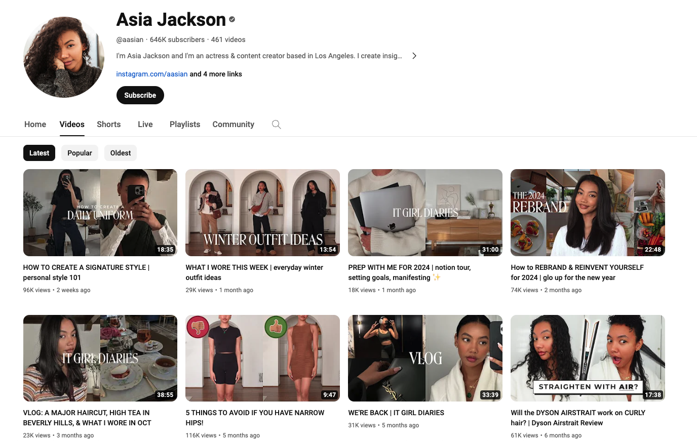 Asia Jackson YouTube thumbnails