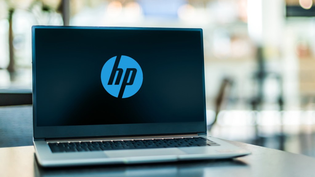a laptop displaying the HP logo