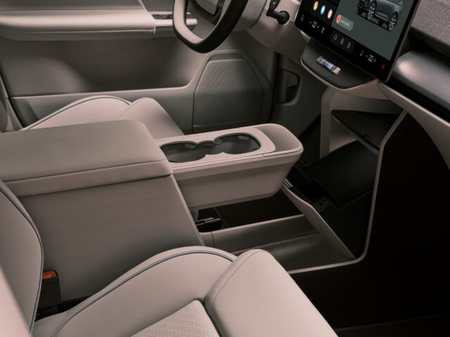 Volvo EX60 center console detail.