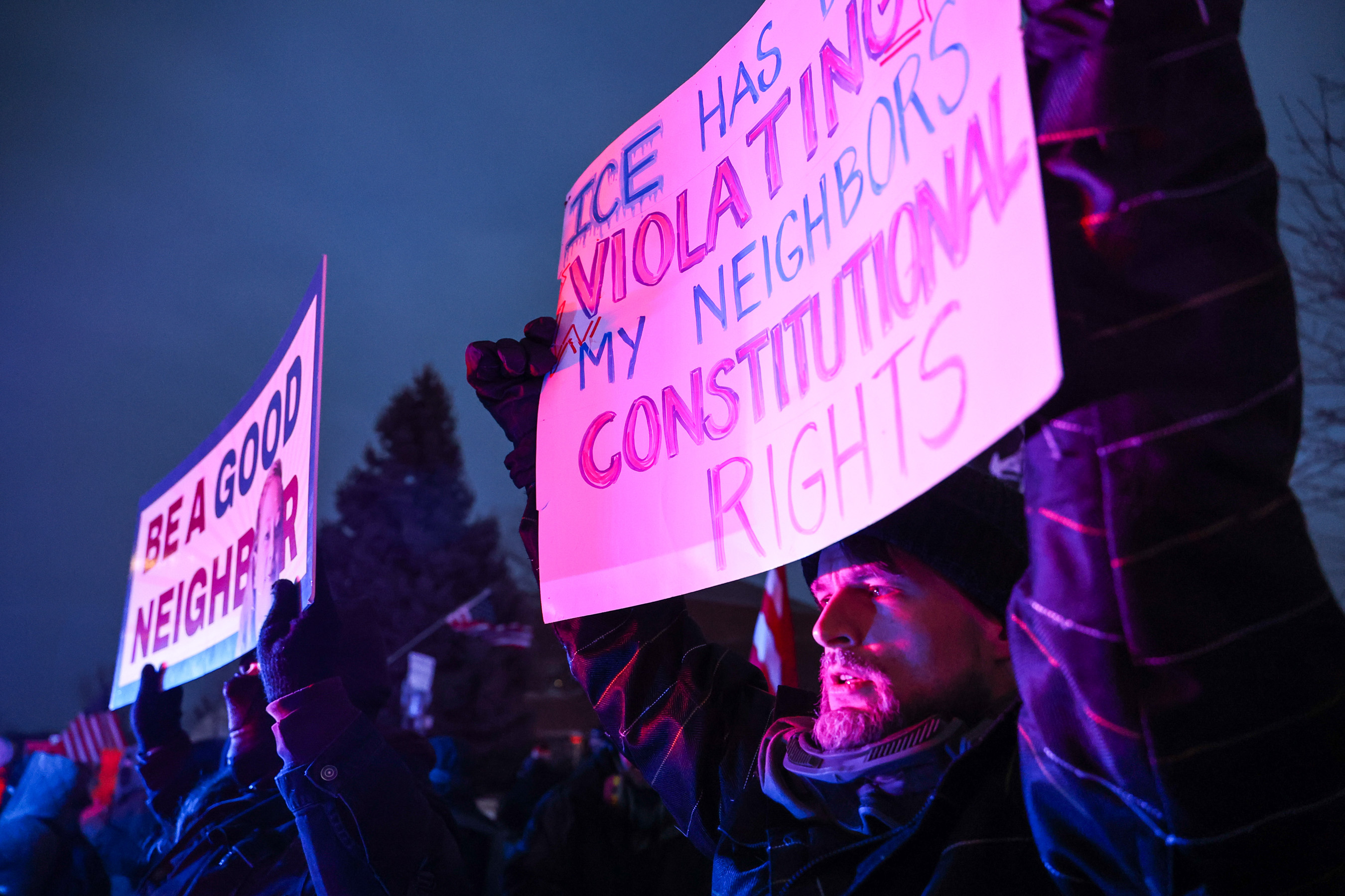 Protestors were undeterred by the cold.