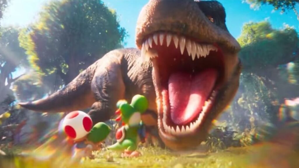 Yoshi encounters a T-Rex