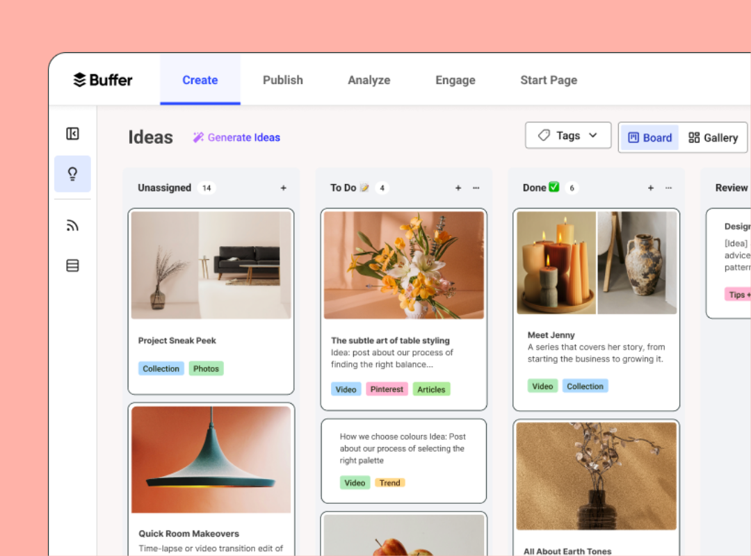 Screenshot of Buffer cCreate Space, illustrating how social media scheduling tools streamline content workflow and collaboration.