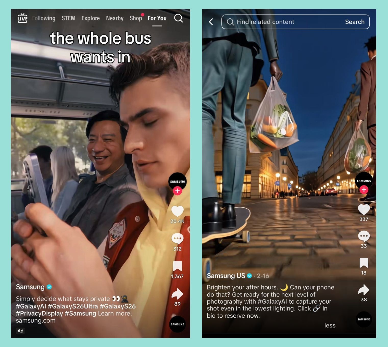 Two examples of AI-generated videos that Samsung has shared on its social media accounts.