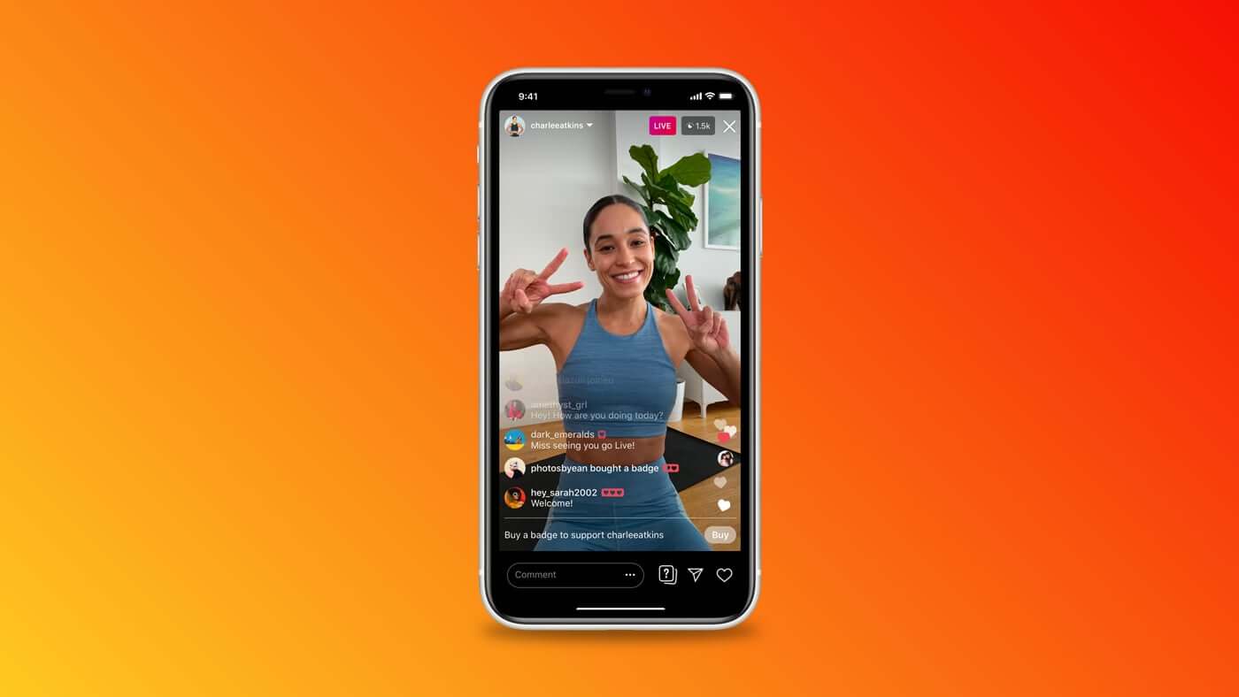 Instagram Live screen with creator and badge purchase option, showing how to make money on Instagram through live badges and fan support during livestreams.