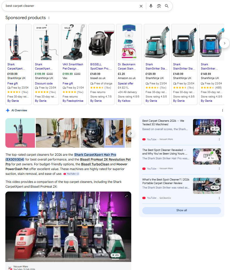 Google SERP for 'best carpet cleaners'