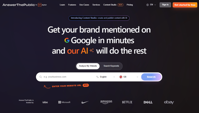 AnswerThePublic, one of the best AI SEO tools for small business.