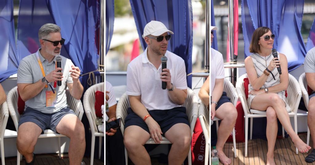 (L-R) David Young, vp of retail media at Dickâs Sporting Goods; Matthew Hogg, svp of business development at LiveRamp; Marie Knight, director of AI creative and commerce ecosystem at Adobe