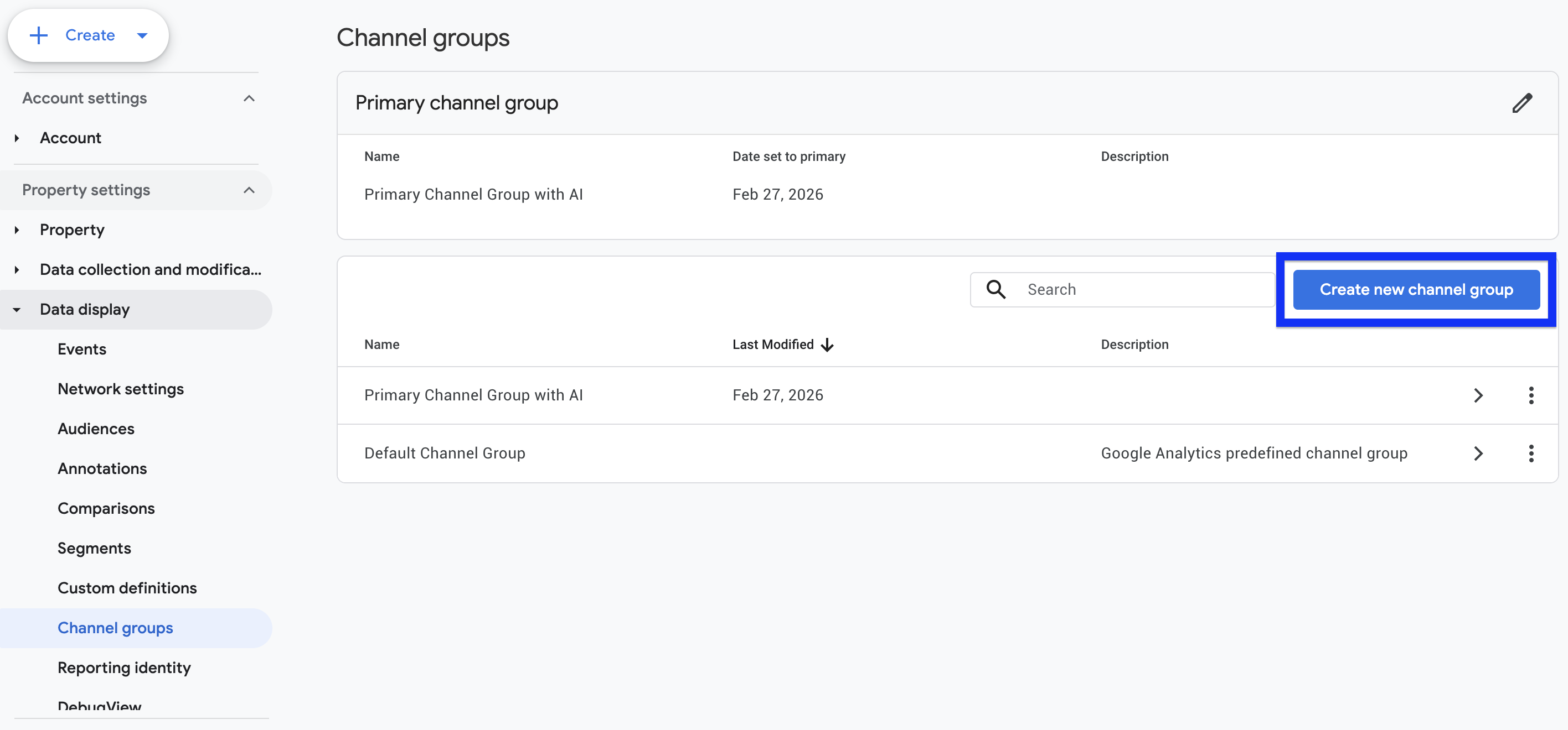 Adding channel group in GA4