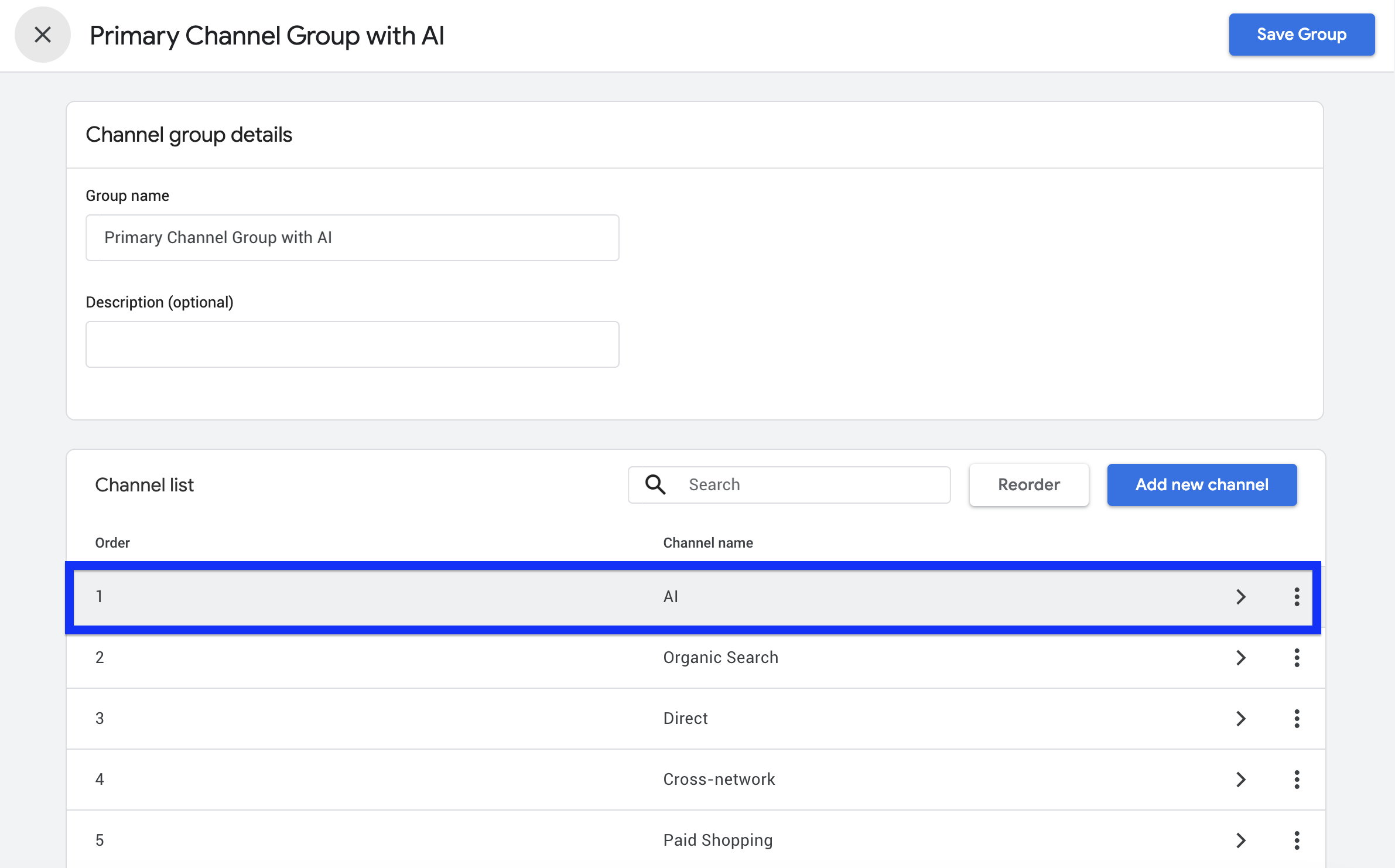 GA4 Channel Group AI