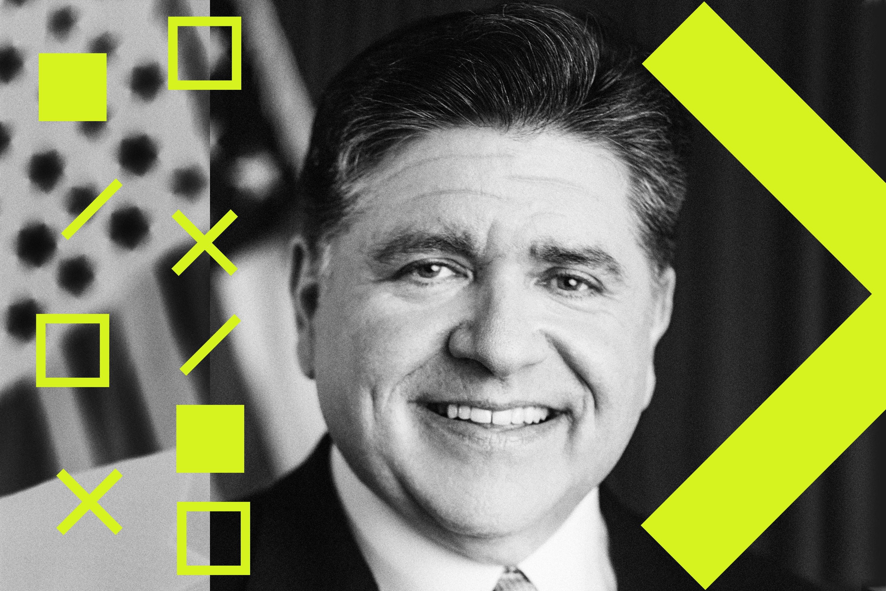 A stylized portrait of Illinois Gov. JB Pritzker