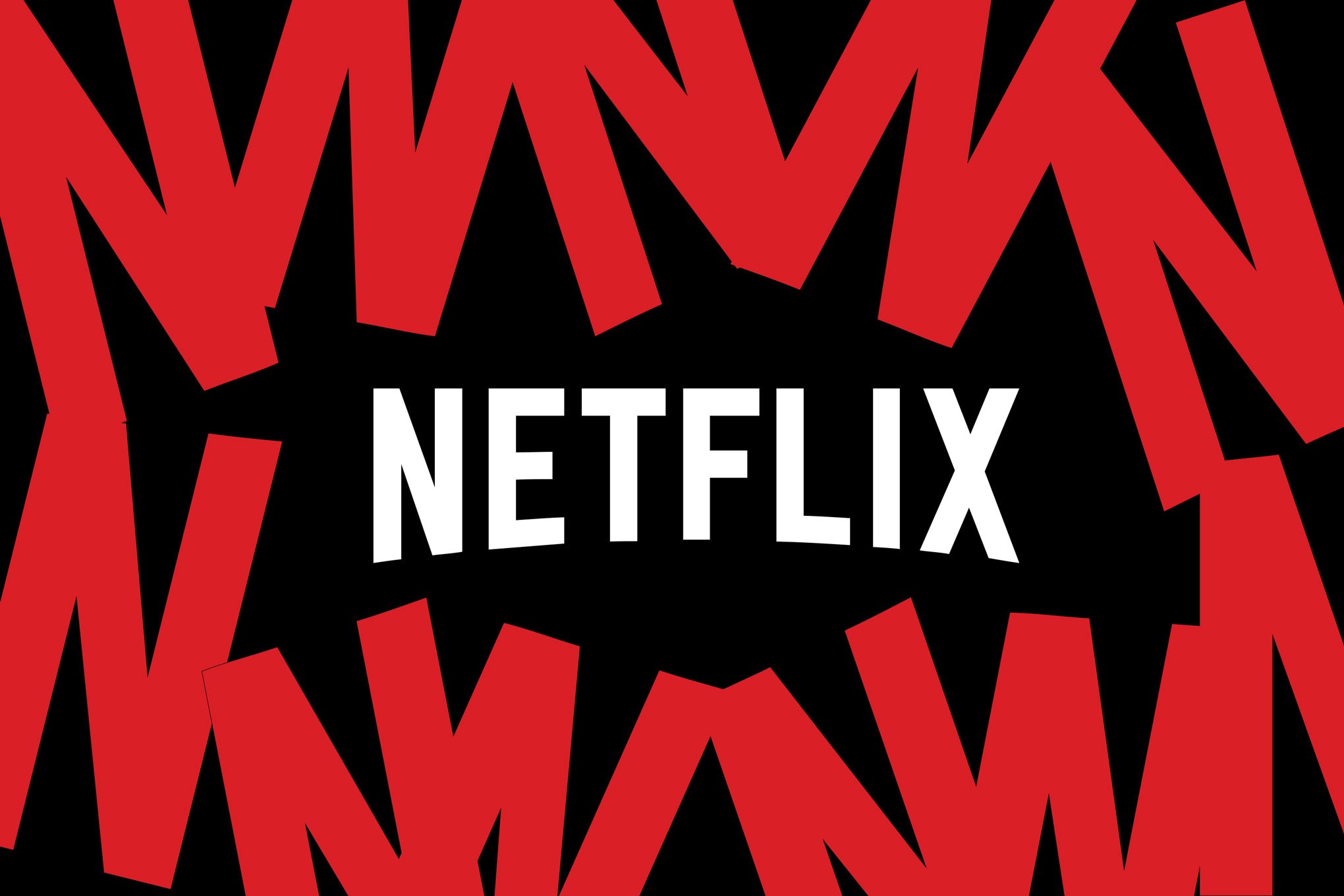An image of the Netflix logo on a red and black background